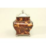 Silver Plated Faux Tortoise Shell Tea Caddy With lion handles. Approx. 5" H.