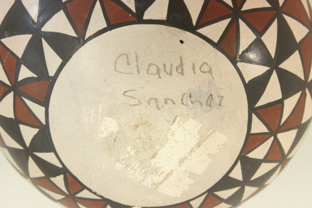 Three Native American Pottery Pieces One piece signed "Claudia Sanchez", one piece  Santa Clara - Image 4 of 9