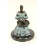 Bronze Sculpture of Seated Mexican Woman On marble base. Signed Valfaro copyright 1995.  Approx.