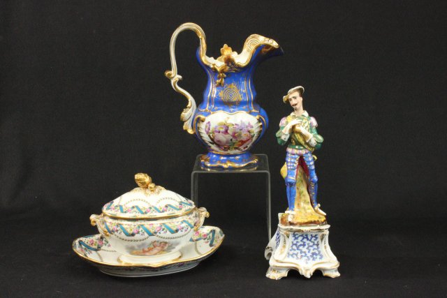 3 pieces of Paris Porcelain Including (1) pitcher approx. 10 1/2" H, (1)  gentleman approx. 11 1/