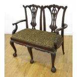 Chinese Chippendale Style Bench With leopard seat, claw legs. Approx. 39 1/2" x  40" x 20"deep