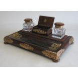 Georgian Style Rosewood Desk Stand Piered brass & crystal. English 19th Century.  Approx. 6" H x 15"