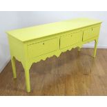 Yellow Painted Welsch Dresser Approx. 32" H x 70" W x 19" D.