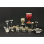 Collection of Silver & Sterling Including 9 cup holders, 5 with inserts; bronze  and sterling vase