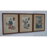 3 Japanese Woodblock Prints Framed. Signed. Approx. 13 3/4" H x 9 1/2" W  unframed, 21 1/4" H x