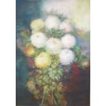 Impressionist Style Floral Still Life Oil on canvas. Framed. Unsigned. Approx. 50" x 36"