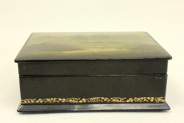 Russian Lacquered Scenic Box Approx. 3" H x 7" W x 5 1/2" D. - Image 6 of 6