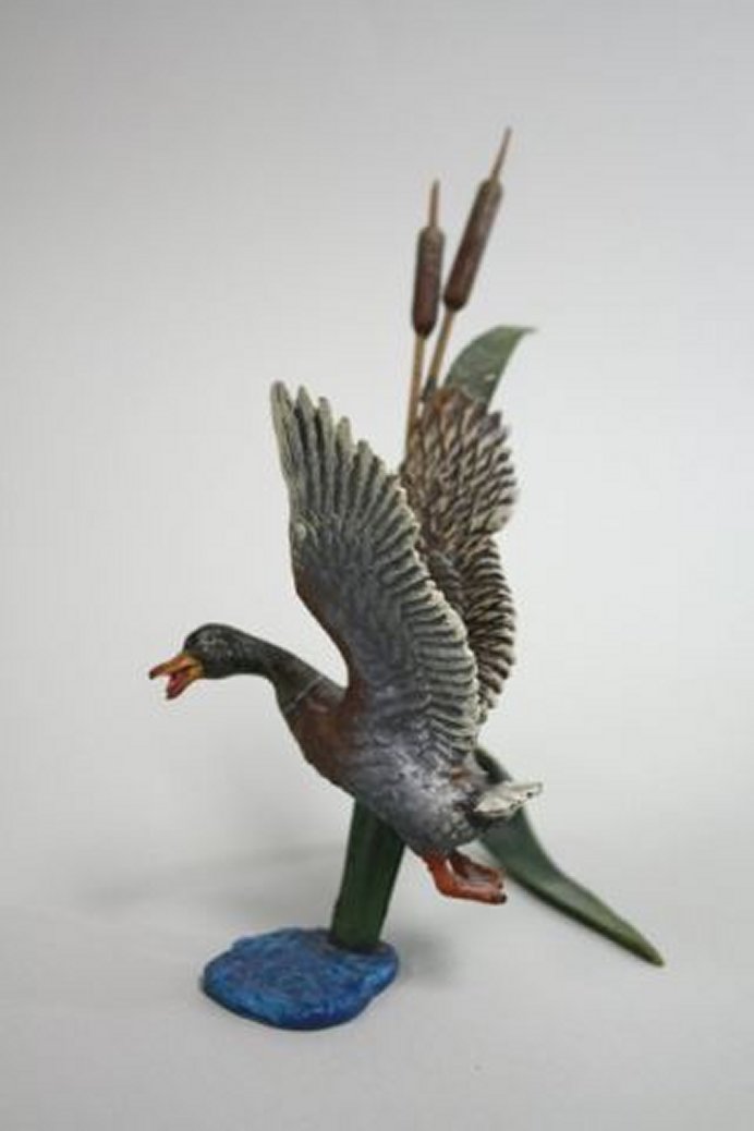 2 patinated bronze birds Rooster approx. 3 1/2" H. Mallard approx. 7 1/2"  H. - Image 2 of 10