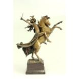 L. Chalon, Bronze Female Warrior on Horse Approx. 17" H, 21" H with marble plinth.