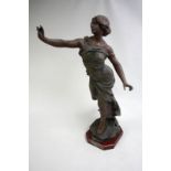 White metal figure of a Young Lady Signed Canue. Foundry mark. Approx. 31" H.