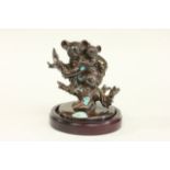 Carved Boulder Opal Stone Koala & Cub On wooden base. Approx. 2144.58 cts. Approx. 4" H.