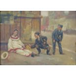 Bernard Trebacz, "Drunken Clown" Oil on board. Signed lower right. Paris 1906.  Damage on right