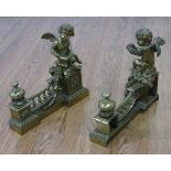 Pair of Bronze Chenets with Putti French. Early 20th Century. Approx. 12" H x 13" W.