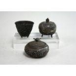 2 Silver Covered Boxes & Footed Bowl 2 Persian covered boxes & Dutch silver footed  bowl, approx. 2"
