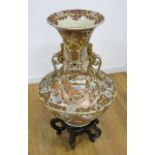 Satsuma Vase with Handles & Stand Approx 25" H without stand, 34" H with stand.