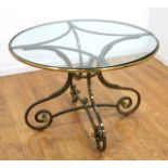 Round Glass & Brass Bistro Table Approx. 40" D x 27" H.