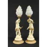 Pair of Figural Spelter Cherub Table Torch Lamps Approx. 23" H. Paint restorations. Paint