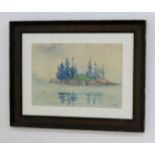 C.K. Cobb, Coastal Landscape Watercolor on canvas. Framed. Signed & dated C.K.  Cobb 1955 lower