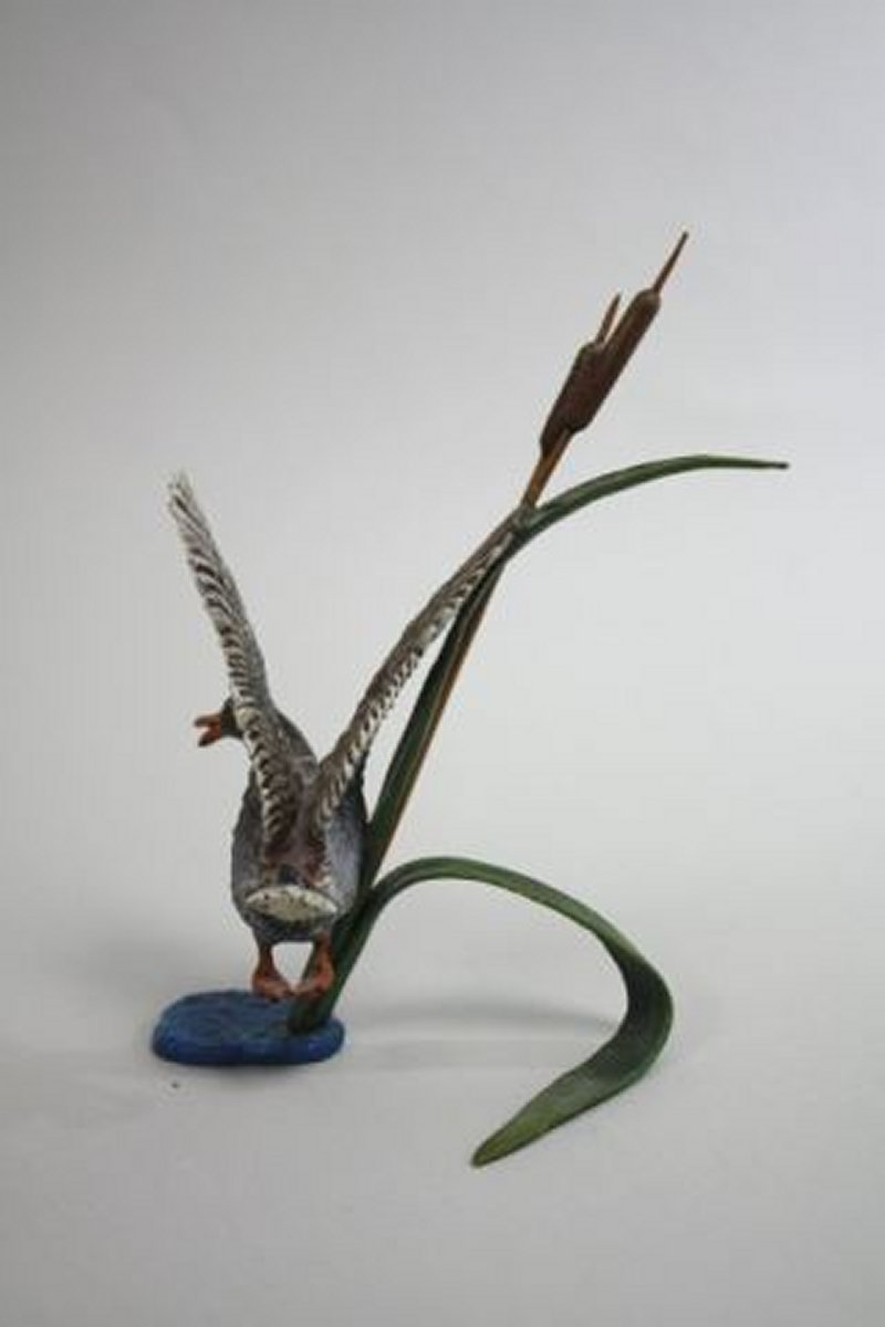 2 patinated bronze birds Rooster approx. 3 1/2" H. Mallard approx. 7 1/2"  H. - Image 4 of 10