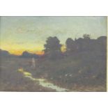 A. Dawson, Evening Landscape Oil on board. Framed. Signed lower left. A.  Dawson, American (1866-