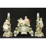 Zitzeldorf Porcelain Figural Clock Set 19th century figural set. Clock approx. 14 1/2" H.