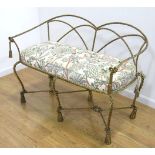 Tassel Gilt Metal Bench Approx. 31" H x 24" D x 44" arm to arm.