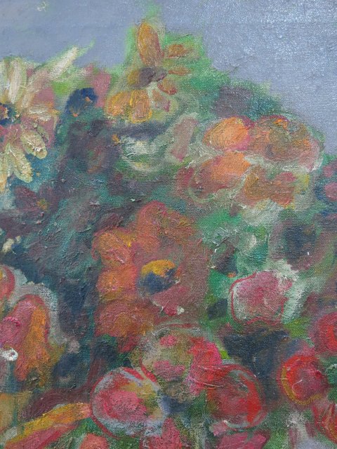 William Lyberis, "Floral Still Life" Oil on canvas. Unframed. Signed, titled, & dated  on rear. - Image 2 of 3