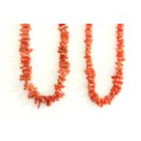 Two coral necklaces Various sizes.