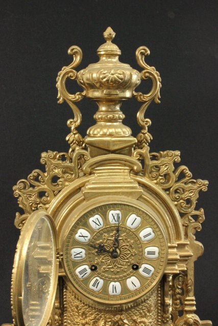 Brass Mantle Clock Late 20th Century. Approx. 24" H. - Image 2 of 3