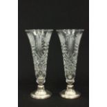 Pair of Scandinavian Sterling & Glass Vases Bases hallmarked. Approx. 13 1/4" H. (4082) Minor  flake