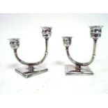 Pair sterling "950" silver Japanese candlesticks With 2 arms on each. Weighted.