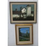 "Farm House" & "Mountain Landscape" Jang Carlson, "Farm Horse". Oil on Canvas. Framed.  Signed lower