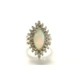 14k White Gold Opal & Diamond Ladies Ring Approx. 7.3 dwt. (4073) Opal is chipped. Opal is chipped.