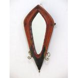 Unusual Leather & Wood Framed Mirror Approx. 32" H x 16 1/2" W.