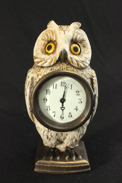 Owl Form Desk Clock Approx. 6 1/2" H.