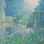 George J. Bleich, Garden Scene Impressionist pointillist style. Signed & dated  1990 lower right.