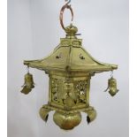 Asian style Brass Lantern Approx. 26" H x 16" W x 16" D.