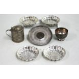 Group Lot of Sterling Silver Items Including 4 small Buccellati dishes, 3 1/4" in  diameter, glass