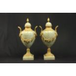 Pair Ormolu & Bronze Mounted Marble Casolettes 19th Century. With figural heads on handles.  Approx.