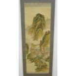 Chinese Scroll of Mountainside Approx. 45" H x 16 1/2" W. Some wear. Some wear.