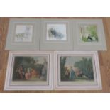 Lot of 5 Colored Prints (3) After Berthe Morisot. One signed in plate.  Approx. 9" H x 8" W
