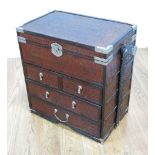 Chinese Wicker Trunk with Drawers & Metal Straps Approx. 23" H x 21 1/2" W x 13 1/2" D.