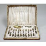 Gorham Enamel Sterling Silver Dessert Set In fitted box. Including 12 forks & serving piece,