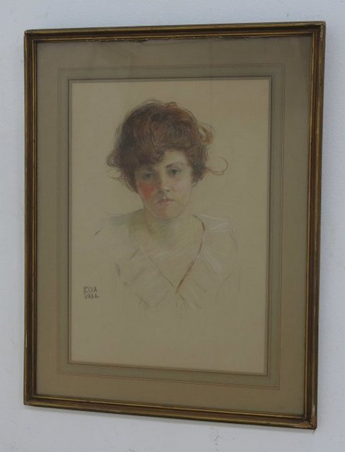 Ella Snowden Valk, "Portrait of a Young Woman" Pastel. Framed. Signed lower left. Ella Snowden - Image 2 of 3