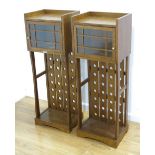 Pair Ethan Ames Handmade Wine Cases In oak. Approx. 46" H x 16 1/2" W x 12" D.  Immaculate