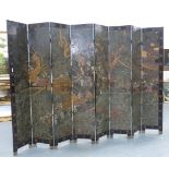 8 Panel Chinese Coromandel Screen With carved flowers & birds. Each section approx.  18" W, 96" H