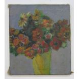 William Lyberis, "Floral Still Life" Oil on canvas. Unframed. Signed, titled, & dated  on rear.