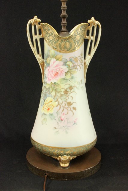 Two Porcelain & Pottery Vases Mounted as Lamps Larger possibly Nippon, approx. 17 1/2" H, floral - Image 3 of 7