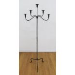 19th Century Wrought Iron 5 Candle Stand Approx. 60" H.