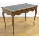 French Bronze Mounted Ladies Desk With gold tooled black leather top, 3 drawers.  Approx. 29 1/2"